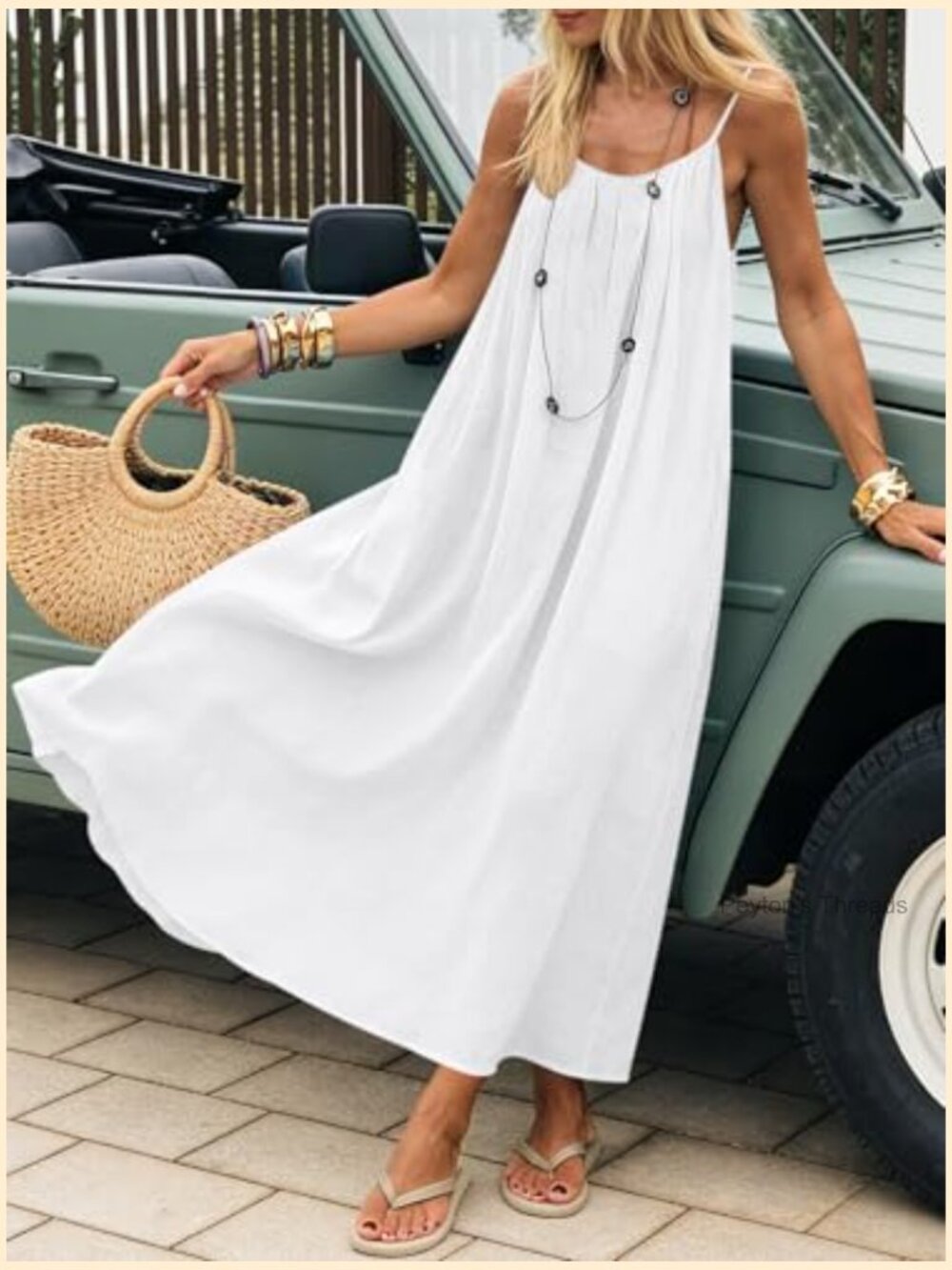 Spaghetti Strap Backless Cami Maxi Dress Loose Flowy Long Sundress - Picture 5 of 7